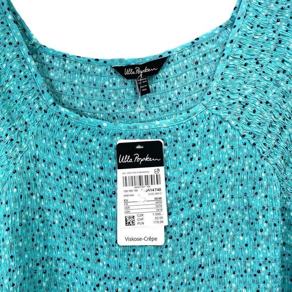 NEW Ulla‎ Popken swiss dot smoked tunic top Size 16/18 turquoise blue - Picture 3 of 9